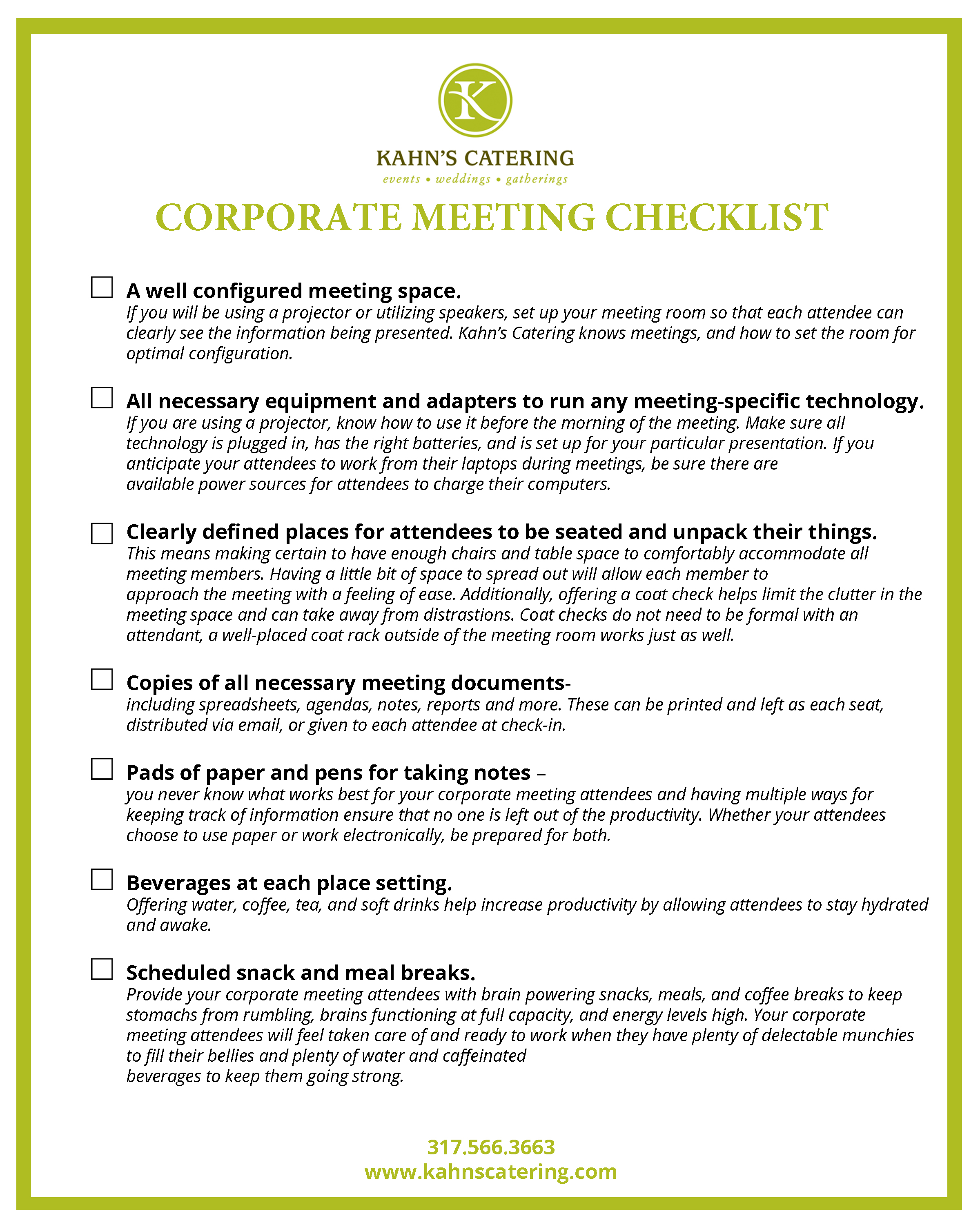 The Corporate Meeting Checklist Kahn S Catering
