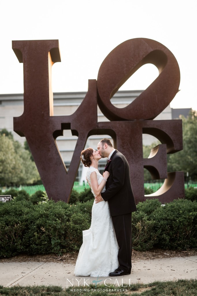 Indiana LOVE Sculpture Bride and Groom Kissing